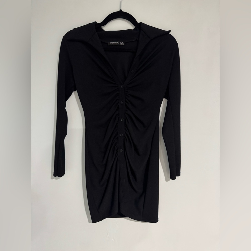 Nasty Gal Black Ribbed Button-Up Dress